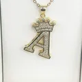 Elegant gold plated crown letter A pendant necklace with sparkling zircons for women - Letter A / Gold