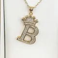 Gold-plated stainless steel necklace with zircon-encrusted letter B and crown pendant - Letter B / Gold