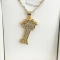 Elegant gold-plated letter T pendant necklace with crown detail and zircon stones - Letter I / Gold