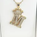 Elegant gold-plated letter M necklace with crown pendant and sparkling zircon stones - Letter M / Gold