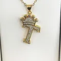 Gold-plated initial T pendant necklace with sparkling crown design and zircon stones - Letter T / Gold