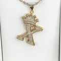 Elegant gold finish letter K pendant necklace with crown and sparkling cubic zirconia stones - Letter X / Gold