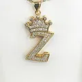 Elegant golden crown letter Z pendant necklace encrusted with sparkling zirconia stones - Letter Z / Gold