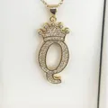 Fashionable gold stainless steel letter Q pendant necklace with crown and zircons - Letter Q / Gold