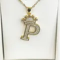 Gold-plated stainless steel necklace with crown letter P pendant and white zircon stones - Letter P / Gold