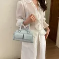 Trendy light blue Boston handbag with double front pockets for elegant women's summer style - Without Pendant / Blue