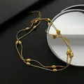 Vintage gold layered necklace with small beads for a minimalist retro aesthetic look - Double Row Stacked Bracelet (5102) / 60CM / Gold