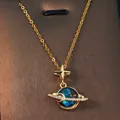 Detailed view of dreamy planet necklace with zircon-encrusted ring and crescent moon - Dreamy Moon Planet