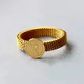Vintage French style gold mesh ring featuring a Queen Elizabeth II portrait coin charm - Size 5 (US) / Gold