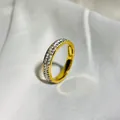 Macro detail of gold ring with double rows of sparkling crystals on white silk - 5 / Gold
