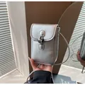 Elegant mini silver crossbody phone bag for women with fashionable horn toggle closure - Silver
