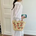 Handgemaakte strooien handtas met rode kersenborduurwerk voor zoete zomerstrandstijl - Rood Handvat Kers Stijl