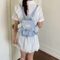Sweet light blue canvas backpack with silver star patterns for college style outfits - With Pendant / Blue