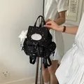 Sweet black canvas backpack with white star pattern and a cute star plush charm - With Pendant / Black