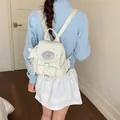 Elegant cream white canvas backpack for women featuring a sweet celestial star pattern print - With Pendant / White