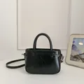 Elegant black wrinkled patent leather bucket bag with top handle and crossbody strap - Standard Type / Black