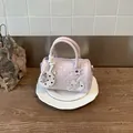 Stijlvolle roze gestippelde gewatteerde mini Boston tas met ster en maan bedeltjes - Roze Boston Tas (JY1522) / Roze