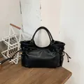 Elegante schwarze Kunstleder-Einkaufstasche mit großem Fassungsvermögen für Damen - Schwarz - Einzelne Tasche