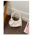 Elegante borsa a spalla bianca a mezzaluna con stampe di stelle e manico arricciato - Bianco