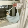 Stylish retro pleated light blue underarm hobo bag for women with a cute bear charm - L / With Pendant / Blue