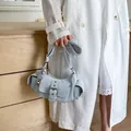 Modern light blue underarm shoulder bag with multiple pockets and silver buckle - No Pendant / Blue