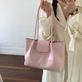 Stylish minimalist pink pleated tote bag with large capacity for women daily use - Pink
