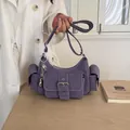 Trendy purple underarm shoulder bag with multi-pocket design for women's fashion - No Pendant / Purple