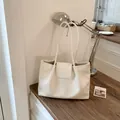 Minimalist large capacity pleated white tote bag for women, perfect for daily college use - White