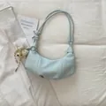 Stylish light blue pleated underarm bag featuring knotted strap and cute dog plush charm - S / With Pendant / Blue