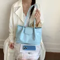 Elegant minimalist large capacity pleated tote bag in soft light blue for daily use - Blue