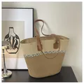 Stylish handmade woven straw tote bag for summer beach vacations in dual-tone design. - Style 6