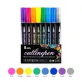 8-color metallic glitter double-line outline pen set with labeled color swatches - 8-Color Set