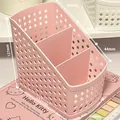 Pink 3-compartment plastic desk organizer with perforated pattern and size labels - Pink