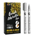Professional 12-pack gold and silver metallic brush pens for painting and detailed DIY crafts - Single Pack (335) / Silver