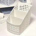 Minimalist white multi-compartment plastic desk organizer and pen holder for office - White