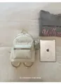 Mochila crema elegante con patrón de estrellas y bordado para uso escolar diario - L / Blanco