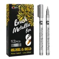 12-piece set of gold and silver metallic brush pens for waterproof craft painting projects - Single Pack (335) / Silver