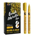 Professional gold metallic brush pen with flexible tip for painting and crafts - Single Pack (335) / Gold