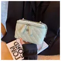 Stylish mint green quilted chain box bag with floral metal detail crossbody purse - L / Blue