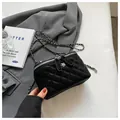 Black quilted chain box bag with silver flower charm detail for women - L / Black