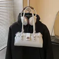 Elegant vintage white faux leather underarm shoulder bag with stylish silver buckle for women - Without Pendant / White