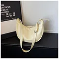 Elegant cream-colored crescent dumpling crossbody bag with adjustable metallic buckle - No Pendant / Yellow