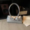Stylish metallic silver underarm handbag with retro design and single handle - Without Pendant / Silver
