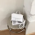 Minimalistische witte lederen vierkante handtas met een verstelbare schouderriem. - Handheld Crossbody Kleine Tas (SS28339) / Beige