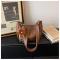Stylish brown large capacity leather-like shoulder tote bag with cute fur charm decoration - L / Brown