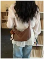 Stylish large capacity brown crescent shoulder bag for women with casual vintage aesthetic - L / Coffee