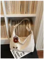 Minimalist off-white large capacity hobo shoulder bag featuring a cute plush doll pendant - S / Off White