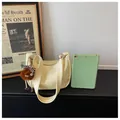 Creamy yellow large hobo shoulder bag with a cute brown monster plush doll keychain - S / Yellow