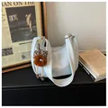 Large capacity light blue hobo shoulder bag with cute fuzzy monster charm accessory - S / Blue