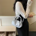 Sac à main bleu clair plissé style dumpling pour femme avec bandoulière amovible élégante - Bleu